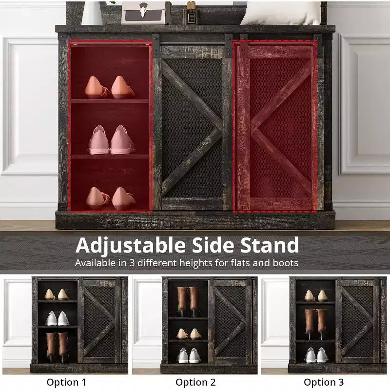 COZONY Arbre d'entrée 5-en-1 avec rangement à chaussures, support latéral réglable, porte-manteau et coiffeuse, design d'angle pour couloir, salon, buanderie