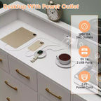 Meuble TV commode COZONY 8 tiroirs, centre de divertissement en bois avec éclairage LED, station de charge, grand rangement pour chambre et salon