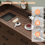Meuble TV commode COZONY 8 tiroirs, centre de divertissement en bois avec éclairage LED, station de charge, grand rangement pour chambre et salon