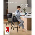 Lot de 2 tabourets de bar rembourrés avec assise pivotante à 360° et poches de rangement, dossier incurvé et repose-pieds, capacité de 120 kg, hauteur de comptoir, Noir Encre