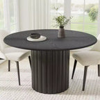 PexFix 52 Table à Manger Ronde en Bois pour 4 à 6 Personnes avec Plateau à Bords Arc-Forme et Piédestal Texturé pour Salon/Salle à Manger, Café, Bureau Noir