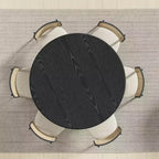 PexFix 52 Table à Manger Ronde en Bois pour 4 à 6 Personnes avec Plateau à Bords Arc-Forme et Piédestal Texturé pour Salon/Salle à Manger, Café, Bureau Noir