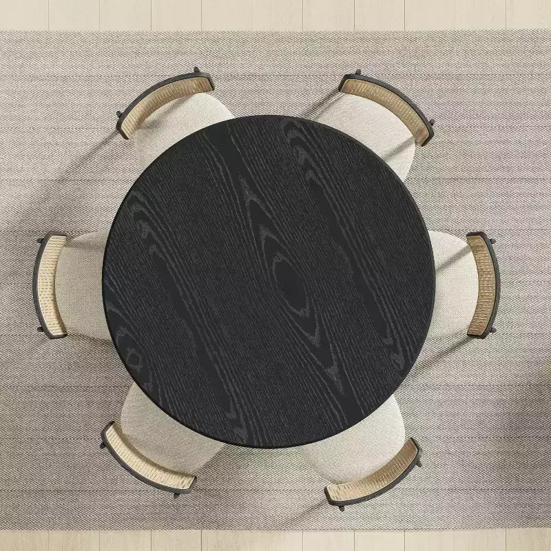 PexFix 52 Table à Manger Ronde en Bois pour 4 à 6 Personnes avec Plateau à Bords Arc-Forme et Piédestal Texturé pour Salon/Salle à Manger, Café, Bureau Noir