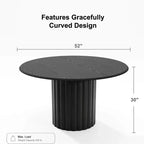 PexFix 52 Table à Manger Ronde en Bois pour 4 à 6 Personnes avec Plateau à Bords Arc-Forme et Piédestal Texturé pour Salon/Salle à Manger, Café, Bureau Noir