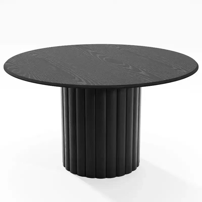 PexFix 52 Table à Manger Ronde en Bois pour 4 à 6 Personnes avec Plateau à Bords Arc-Forme et Piédestal Texturé pour Salon/Salle à Manger, Café, Bureau Noir
