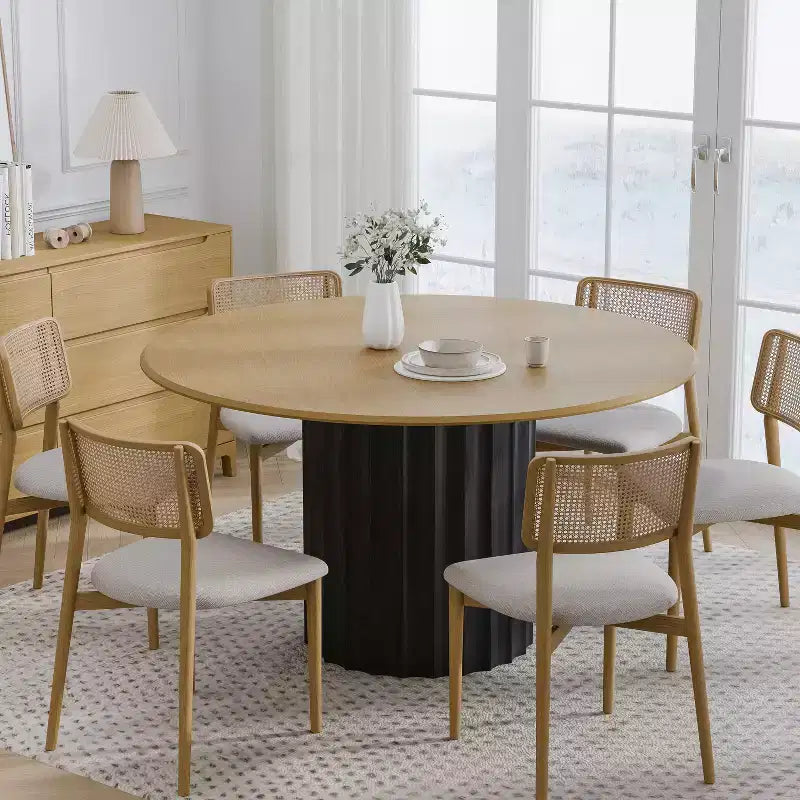 PexFix 52 Wood Round Dining Table Kitchen Table for 4-6 with Arc-Shaped Edge Top & Fluted Pedestal for Living/Dining Room Coffee Office Natural