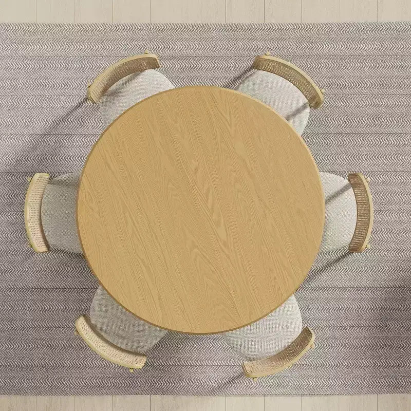 Table à manger ronde en bois PexFix 52, table de cuisine pour 4 à 6 personnes avec plateau aux bords arrondis et piédestal cannelé pour salon/salle à manger/bureau, couleur naturelle
