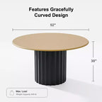 Table à manger ronde en bois PexFix 52, table de cuisine pour 4 à 6 personnes avec plateau aux bords arrondis et piédestal cannelé pour salon/salle à manger/bureau, couleur naturelle