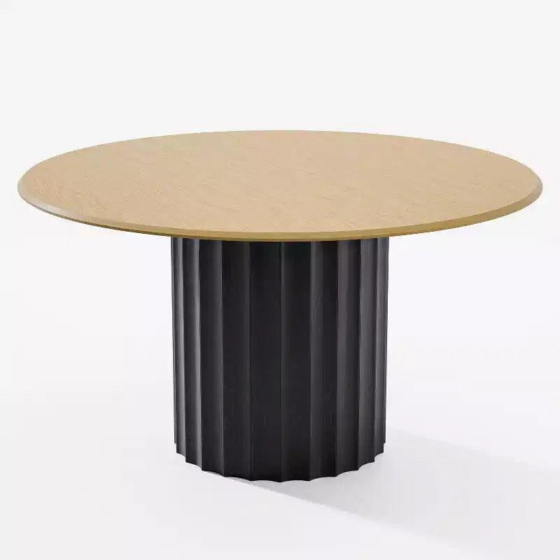 Table à manger ronde en bois PexFix 52, table de cuisine pour 4 à 6 personnes avec plateau aux bords arrondis et piédestal cannelé pour salon/salle à manger/bureau, couleur naturelle