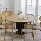 PexFix 60 Solid Wood Round Dining Table Kitchen Table for 6-8 with Tabletop & Textured Cylindrical Base for Living/Dining Room Coffee Office Natural