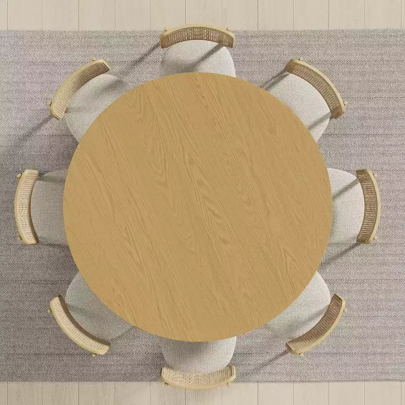 PexFix 60 Table de salle à manger ronde en bois massif, table de cuisine pour 6-8 personnes avec plateau et base cylindrique texturée pour salon/salle à manger/bureau, couleur naturelle