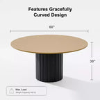 PexFix 60 Table de salle à manger ronde en bois massif, table de cuisine pour 6-8 personnes avec plateau et base cylindrique texturée pour salon/salle à manger/bureau, couleur naturelle
