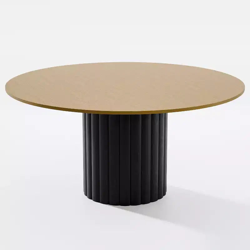 PexFix 60 Table de salle à manger ronde en bois massif, table de cuisine pour 6-8 personnes avec plateau et base cylindrique texturée pour salon/salle à manger/bureau, couleur naturelle