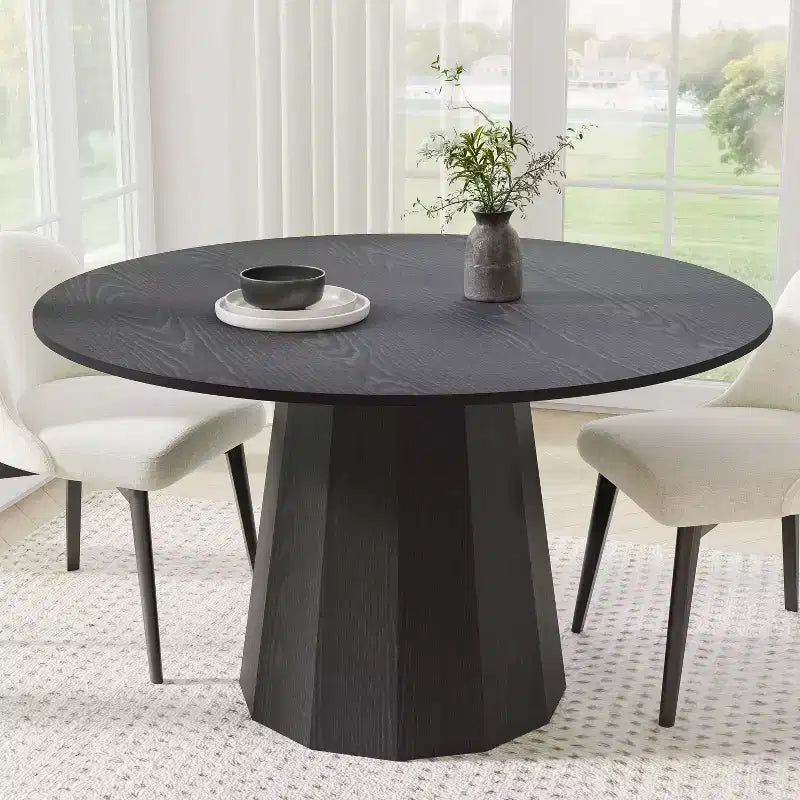 PexFix Table de salle à manger ronde en bois massif de 132 cm de hauteur pour 4 à 6 personnes, avec plateau et piètement conique, pour salon/salle à manger, café, bureau, noire