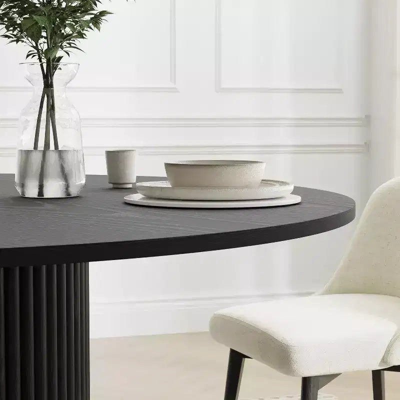 PexFix Table de salle à manger ronde en bois massif de 132 cm de hauteur pour 4 à 6 personnes, avec plateau et piètement conique, pour salon/salle à manger, café, bureau, noire