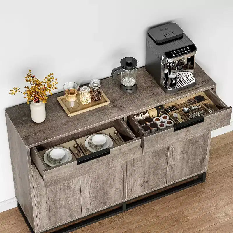 Buffet bahut moderne de 139,7 cm – Meuble de rangement de cuisine avec 2 tiroirs et 4 portes pour salle à manger