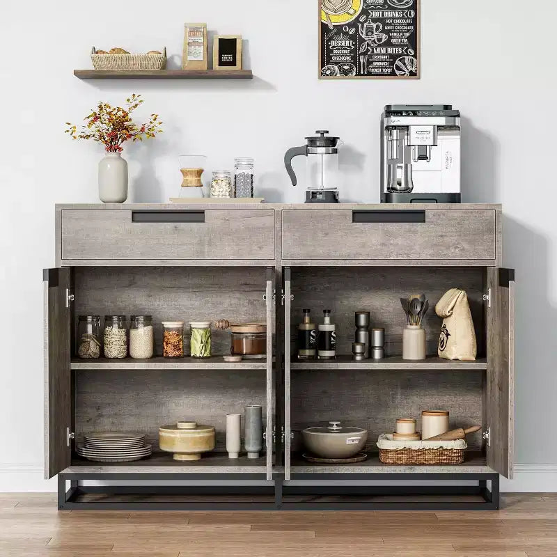 Buffet bahut moderne de 139,7 cm – Meuble de rangement de cuisine avec 2 tiroirs et 4 portes pour salle à manger