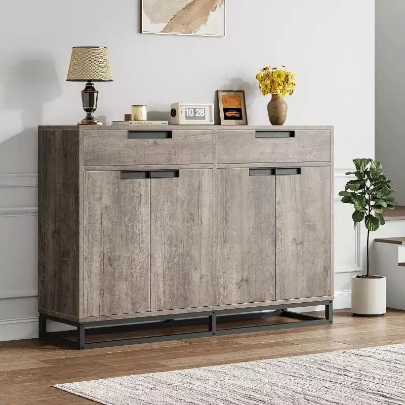 Buffet bahut moderne de 139,7 cm – Meuble de rangement de cuisine avec 2 tiroirs et 4 portes pour salle à manger