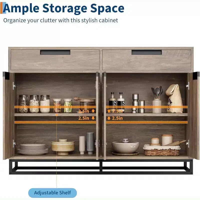 Buffet bahut moderne de 139,7 cm – Meuble de rangement de cuisine avec 2 tiroirs et 4 portes pour salle à manger