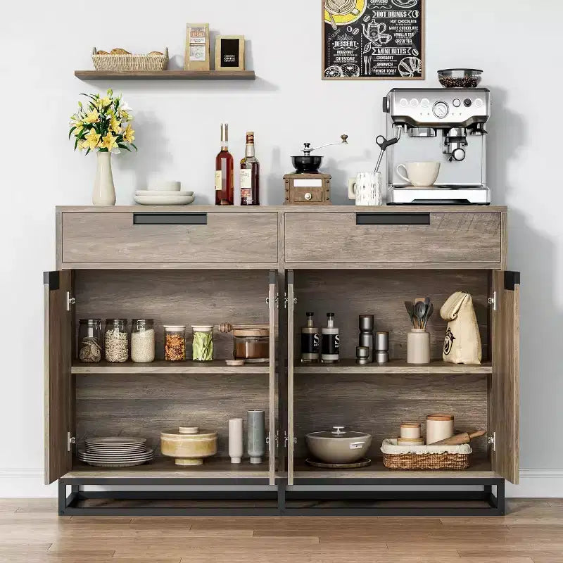 Buffet bahut moderne de 139,7 cm – Meuble de rangement de cuisine avec 2 tiroirs et 4 portes pour salle à manger
