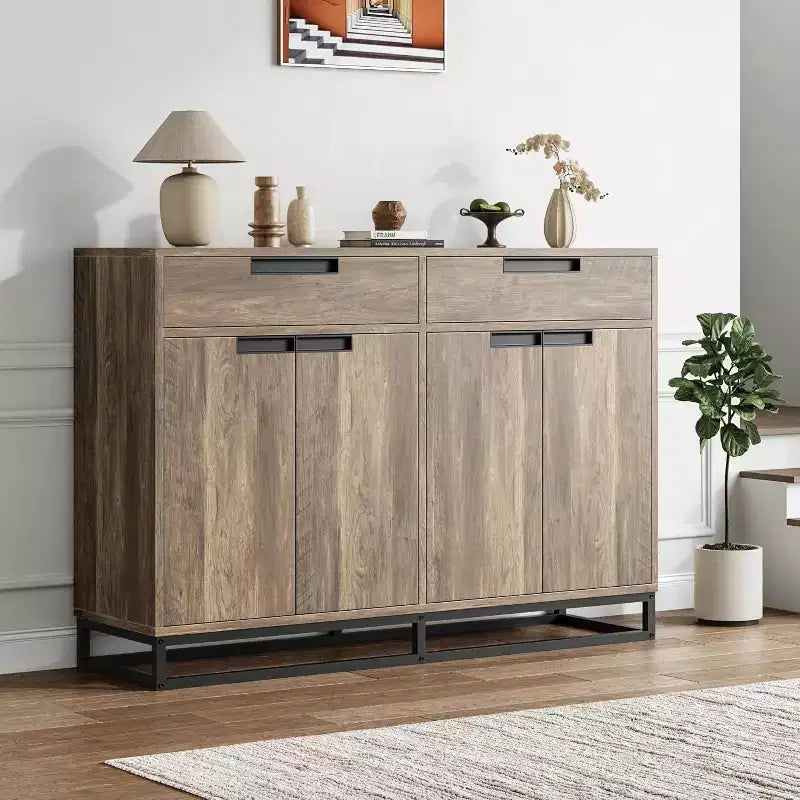 Buffet bahut moderne de 139,7 cm – Meuble de rangement de cuisine avec 2 tiroirs et 4 portes pour salle à manger