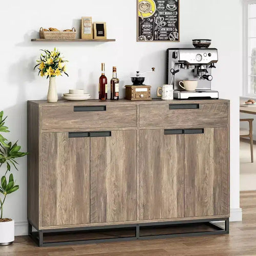 55 Modern Sideboard Buffet - Kitchen Storage Cabinet with 2 Drawers & 4 Doors for Dining Room