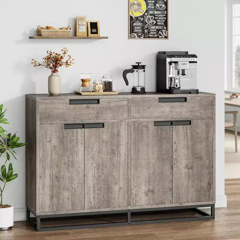 Buffet bahut moderne de 139,7 cm – Meuble de rangement de cuisine avec 2 tiroirs et 4 portes pour salle à manger