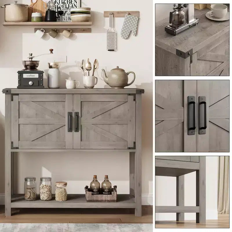 Bahut de ferme avec armoire à 2 portes et étagère, console en bois avec rangement pour la cuisine, le couloir, la salle à manger