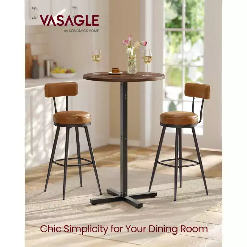 Table de bar haute ronde pour petits espaces, table de bar de 60 cm de diamètre avec base en croix et pieds réglables, pour 2-3 personnes, hauteur 104,4 cm