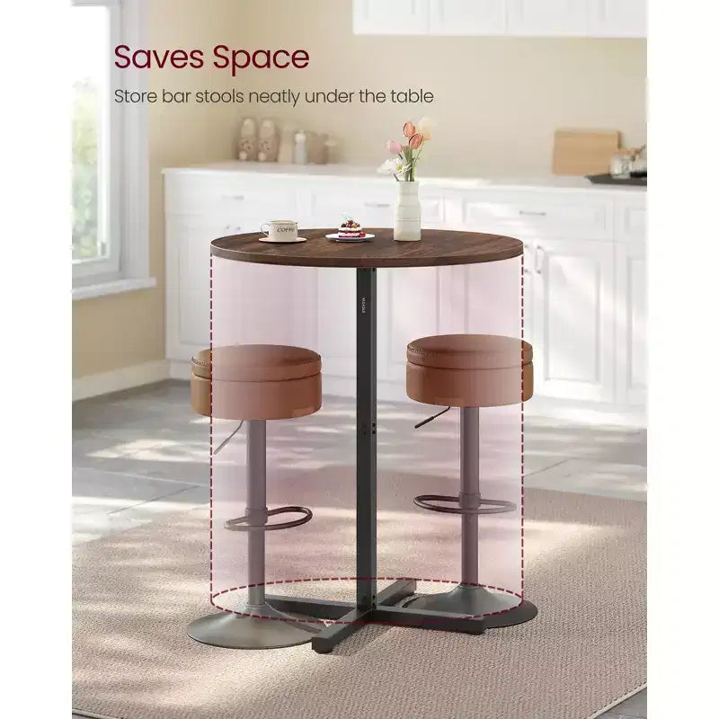 Table de bar haute ronde pour petits espaces, table de bar de 60 cm de diamètre avec base en croix et pieds réglables, pour 2-3 personnes, hauteur 104,4 cm