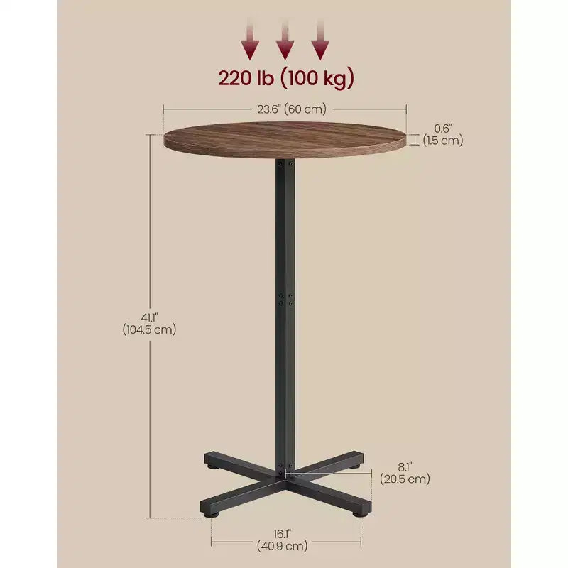 Table de bar haute ronde pour petits espaces, table de bar de 60 cm de diamètre avec base en croix et pieds réglables, pour 2-3 personnes, hauteur 104,4 cm
