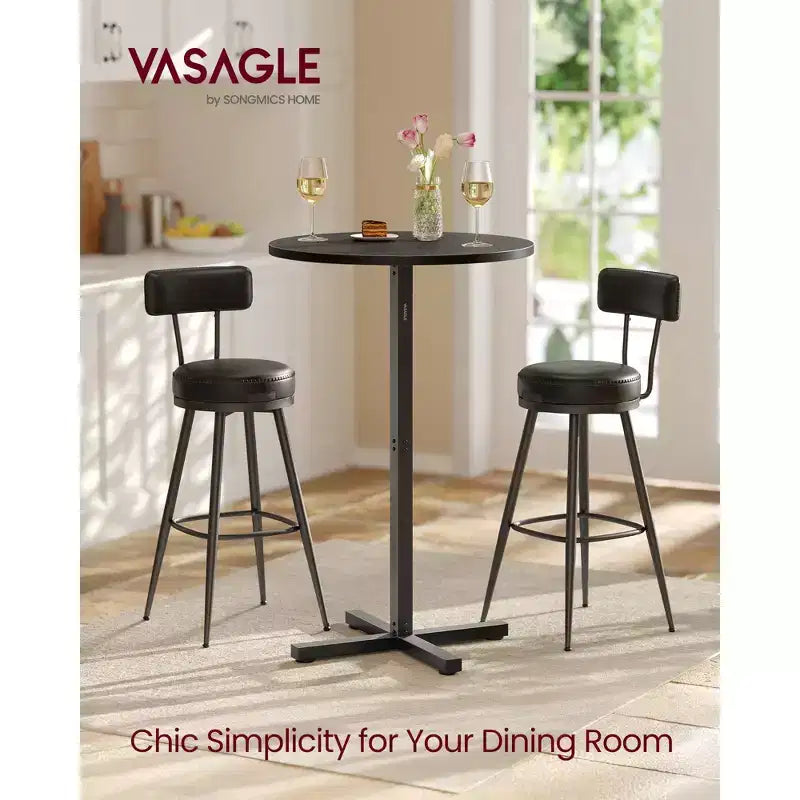 Table de bar haute ronde pour petits espaces, table de bar de 60 cm de diamètre avec base en croix et pieds réglables, pour 2-3 personnes, hauteur 104,4 cm