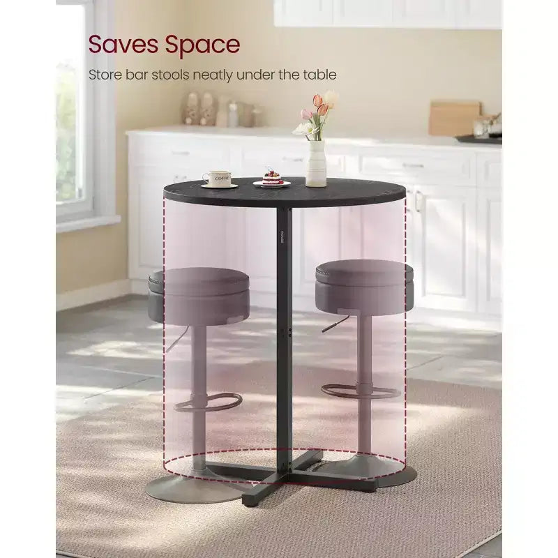 Table de bar haute ronde pour petits espaces, table de bar de 60 cm de diamètre avec base en croix et pieds réglables, pour 2-3 personnes, hauteur 104,4 cm