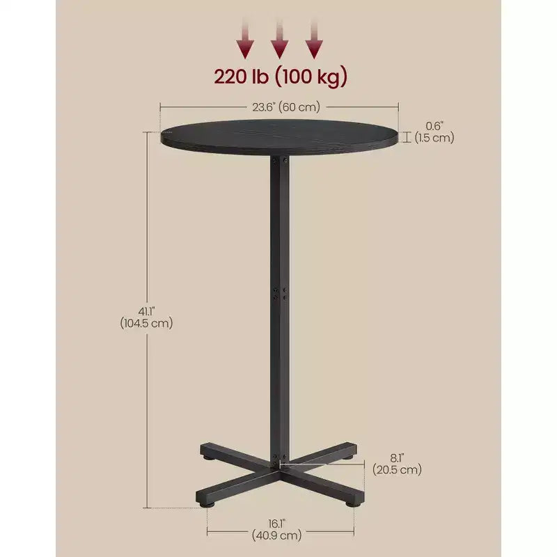 Table de bar haute ronde pour petits espaces, table de bar de 60 cm de diamètre avec base en croix et pieds réglables, pour 2-3 personnes, hauteur 104,4 cm