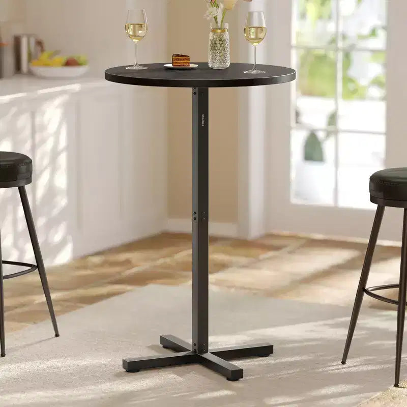 Table de bar haute ronde pour petits espaces, table de bar de 60 cm de diamètre avec base en croix et pieds réglables, pour 2-3 personnes, hauteur 104,4 cm