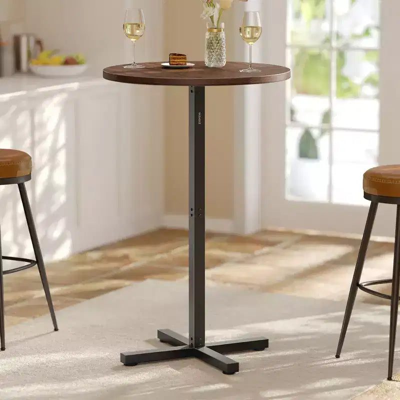 Table de bar haute ronde pour petits espaces, table de bar de 60 cm de diamètre avec base en croix et pieds réglables, pour 2-3 personnes, hauteur 104,4 cm