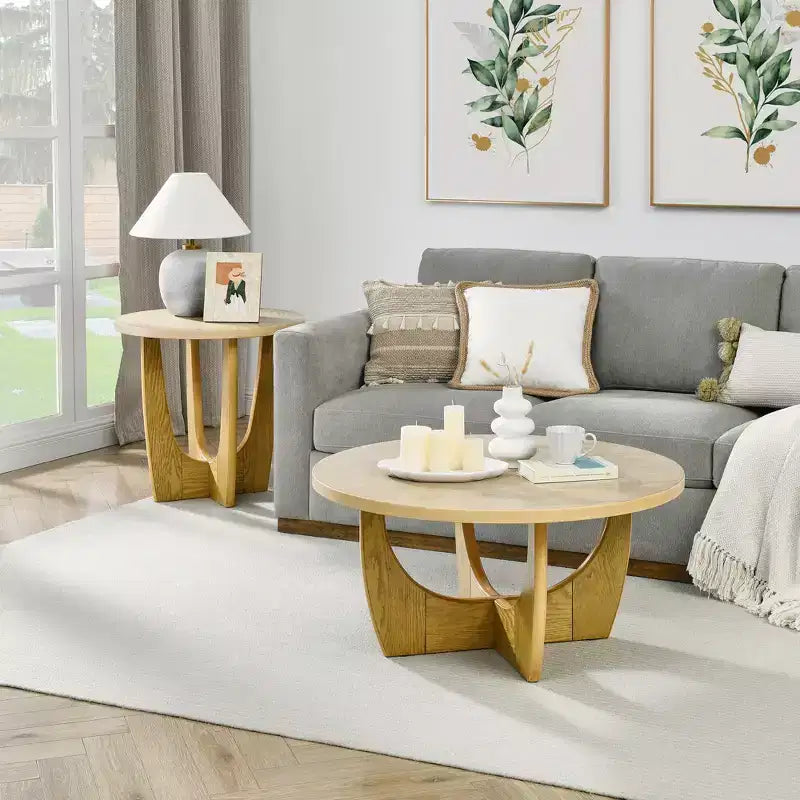 Table d'appoint ronde de 63,5 cm avec pieds croisés, table d'appoint en bois de style moderne du milieu du siècle pour salon, réception ou chambre à coucher.