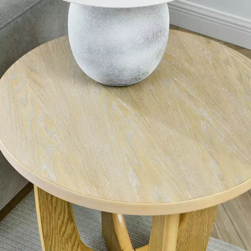 Table d'appoint ronde de 63,5 cm avec pieds croisés, table d'appoint en bois de style moderne du milieu du siècle pour salon, réception ou chambre à coucher.