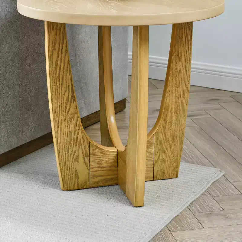 Table d'appoint ronde de 63,5 cm avec pieds croisés, table d'appoint en bois de style moderne du milieu du siècle pour salon, réception ou chambre à coucher.