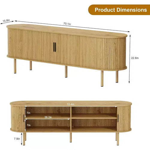 Meuble TV de 70 po avec portes coulissantes et rangement pour téléviseurs de 80 po, console média en bois, meuble de divertissement moderne pour salon