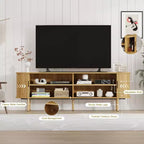Meuble TV de 70 po avec portes coulissantes et rangement pour téléviseurs de 80 po, console média en bois, meuble de divertissement moderne pour salon