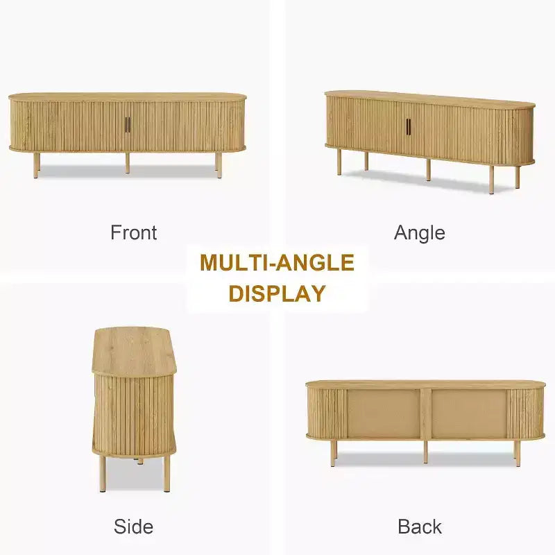 Meuble TV de 70 po avec portes coulissantes et rangement pour téléviseurs de 80 po, console média en bois, meuble de divertissement moderne pour salon