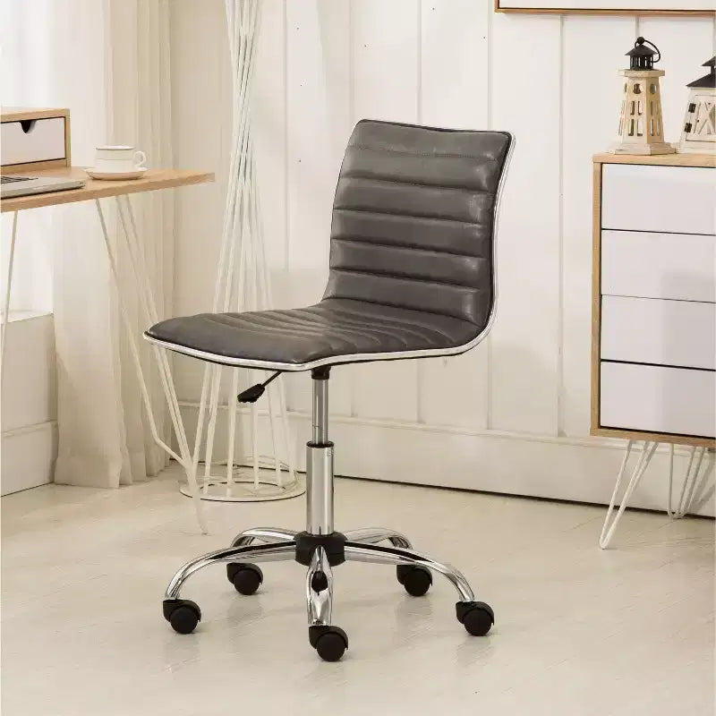 Chaise de bureau Okak réglable par vérin pneumatique, chaise de bureau ergonomique avec base en métal chromé, chaise pivotante à 360° pour l'étude et la salle de lecture