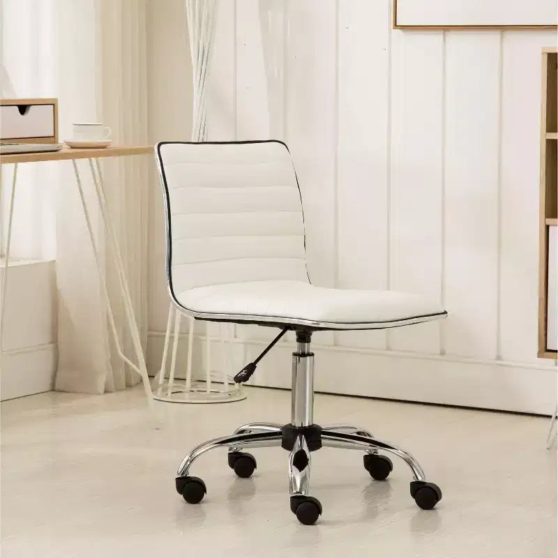 Chaise de bureau Okak réglable par vérin pneumatique, chaise de bureau ergonomique avec base en métal chromé, chaise pivotante à 360° pour l'étude et la salle de lecture