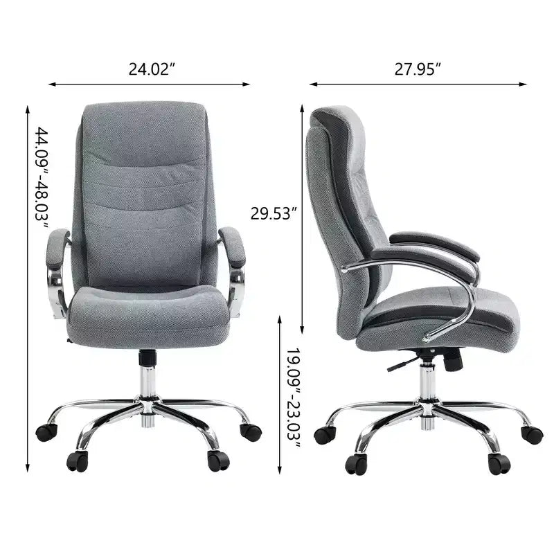 Chaise de bureau à dossier haut Okak, Chaise de bureau rembourrée avec hauteur réglable et roulettes, Chaise confortable pour salle de lecture, bureau