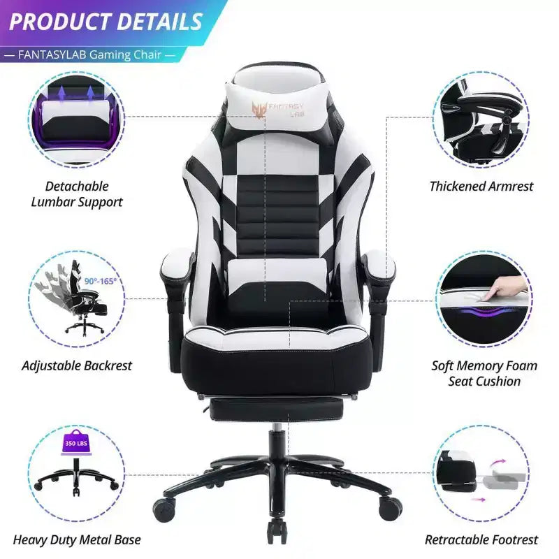 Chaise de jeu Okak à dossier haut, chaise de bureau ergonomique avec repose-pieds pliable, chaise confortable réglable en hauteur pour l'étude, la salle de jeu
