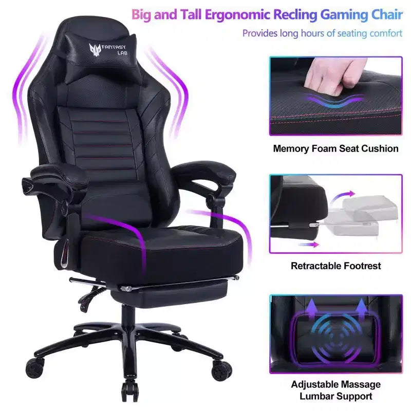 Chaise de jeu Okak à dossier haut, chaise de bureau ergonomique avec repose-pieds pliable, chaise confortable réglable en hauteur pour l'étude, la salle de jeu