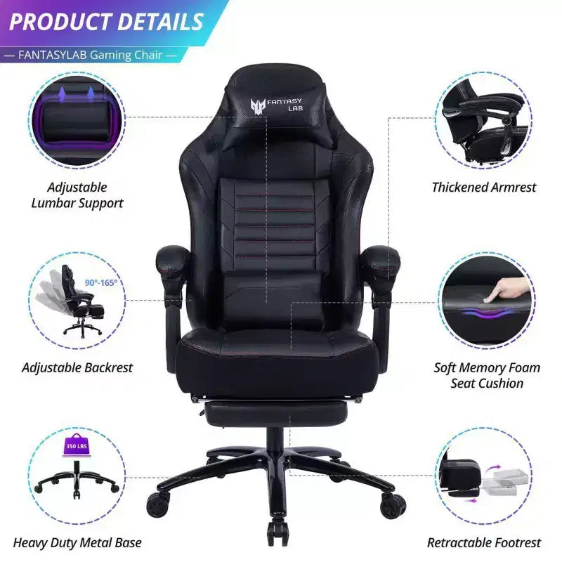 Chaise de jeu Okak à dossier haut, chaise de bureau ergonomique avec repose-pieds pliable, chaise confortable réglable en hauteur pour l'étude, la salle de jeu