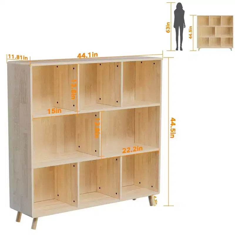 Bibliothèque moderne en pin Okak avec 7/8 compartiments, étagères fixes, rangement cubique pour salon