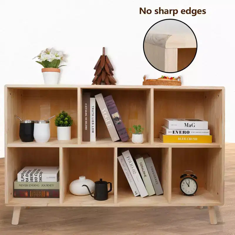 Bibliothèque moderne en pin Okak avec 7/8 compartiments, étagères fixes, rangement cubique pour salon